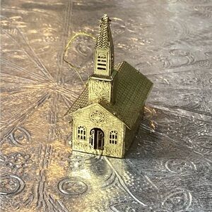 Vintage Brass Filigree Christmas Church Ornament approx 2.5 x 2 inches